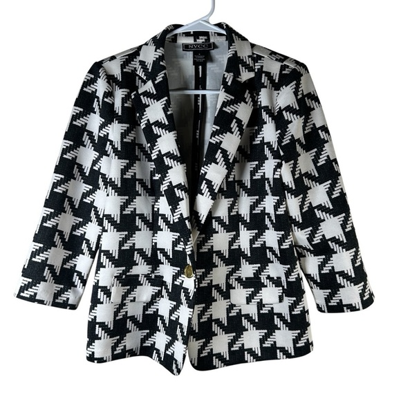 NYCC Jackets & Blazers - NYCC Bold Houndstooth Blazer Black White Single Gold Button Suit Jacket S